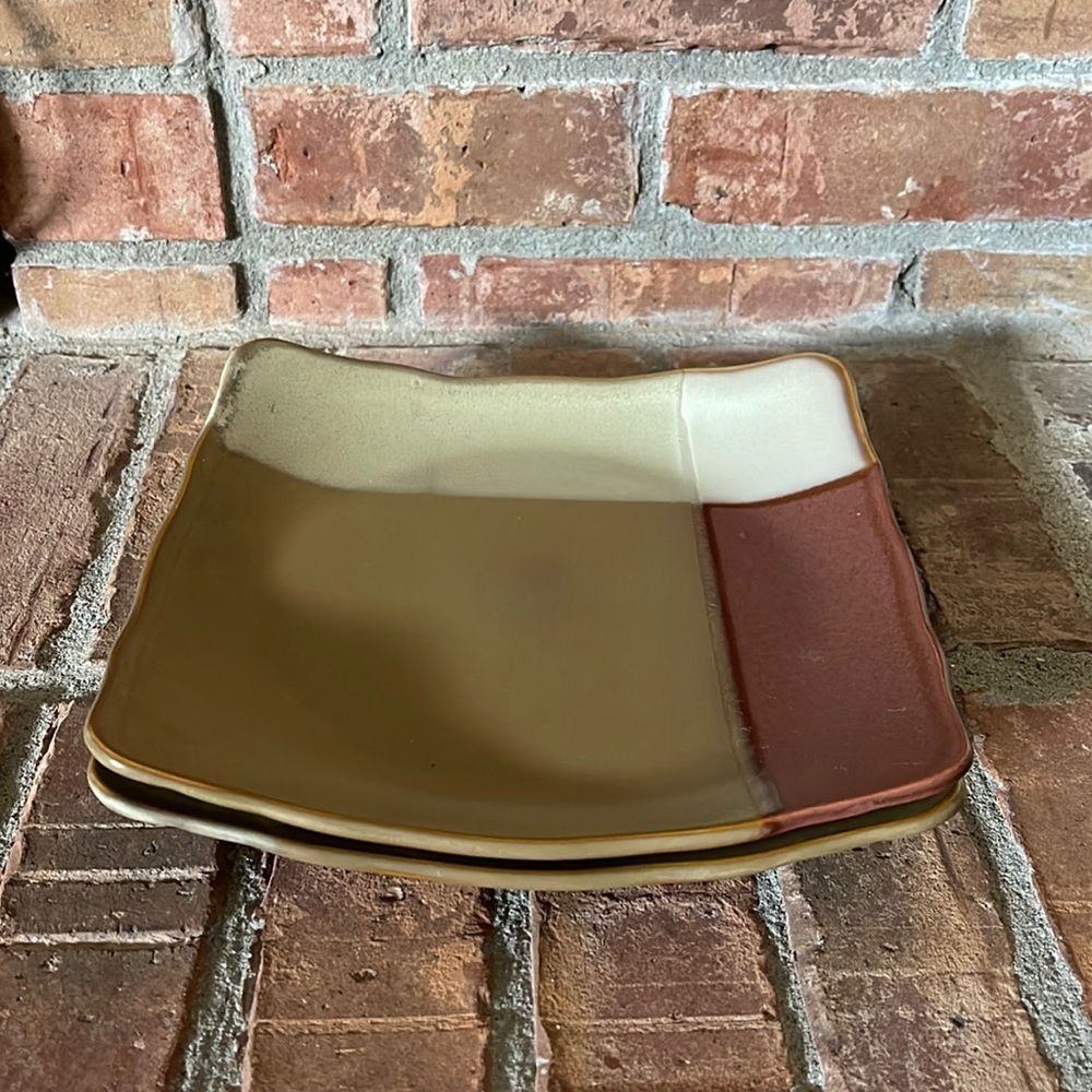 Sango Gold Dust Sienna Set of 2 Stoneware Square Salad Plates